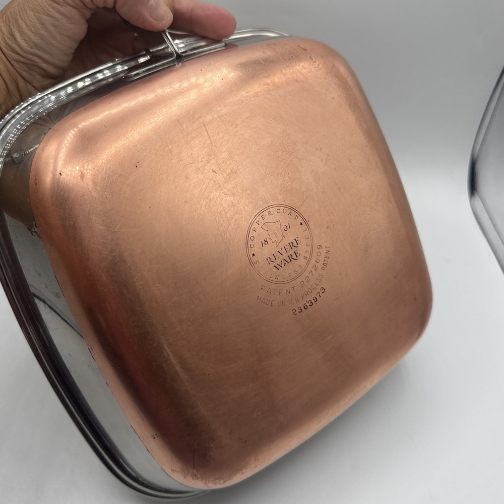Revere Ware USA Small Square Copper Bottom Pot Fry Pan Skillet Bacon Clean - Picture 13 of 15